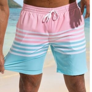 Chubbies The On The Horizons Swim Shorts Blue, Pink, White Stripe Medium 7"